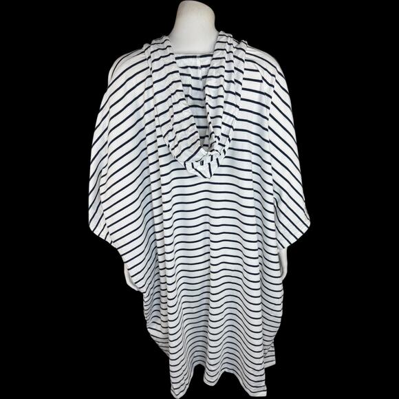 AMBERNOON II UV Hooded Striped Tunic Cover-Up White Navy 1X NWT Cotton Blend - Picture 8 of 16